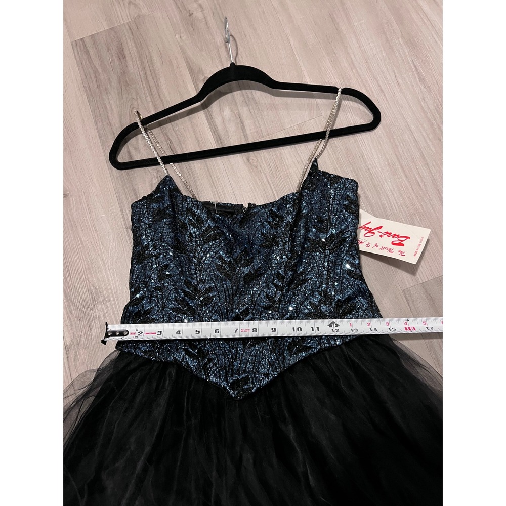 Vintage 90s Bari Jay Sequin Tulle Ball Gown Teal Black Prom Formal Dress Sz 3/4 - Picture 8 of 14